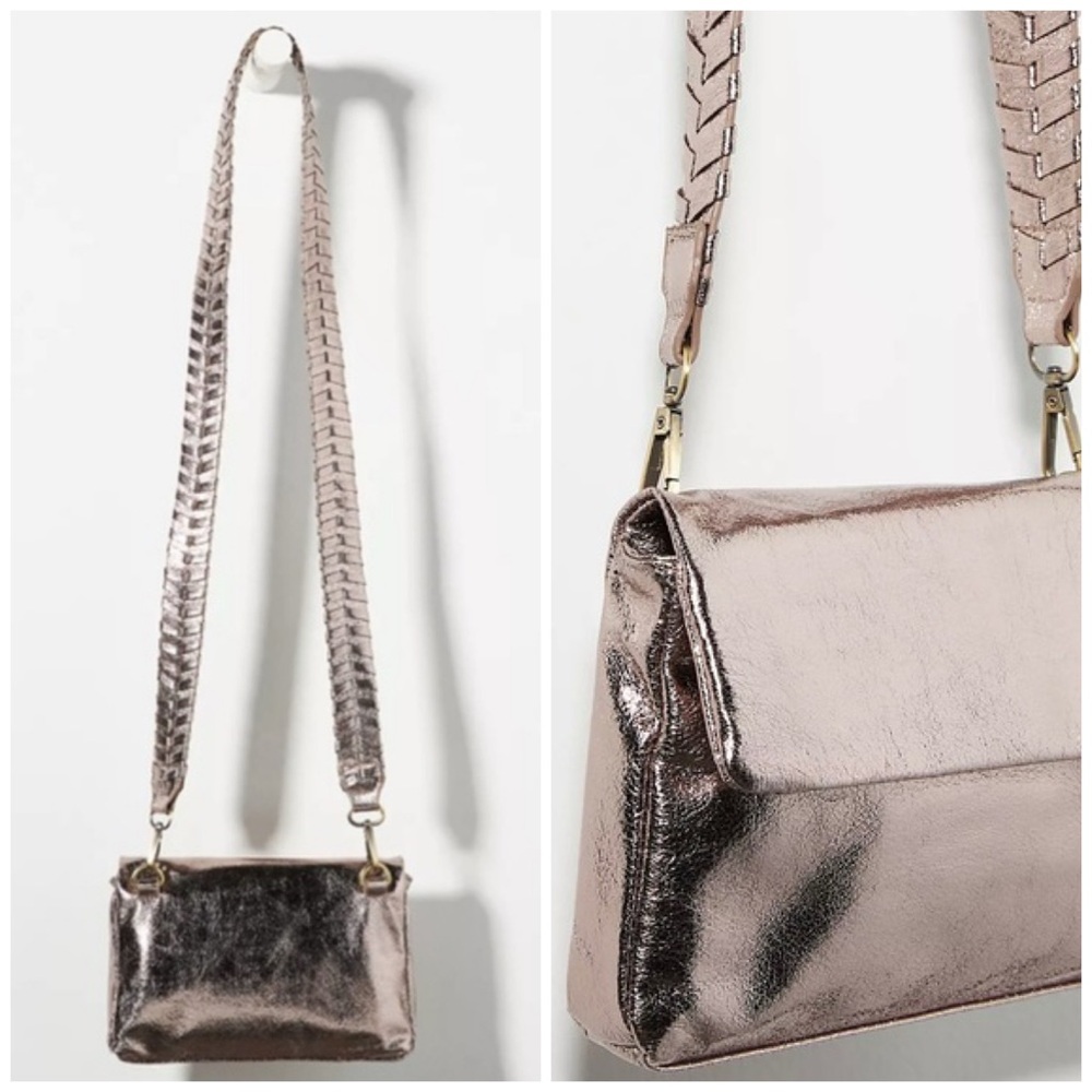 Anthropologie Metallic Taupe Envelope Crossbody Bag
